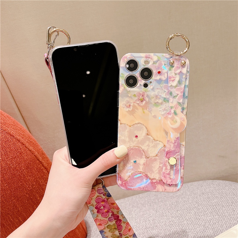 Ốp Điện Thoại Họa Tiết Hoa Có Dây Đeo Cho iPhone 12 13 11 Pro Max 13 Mini 7 8 Plus SE 2020 2022