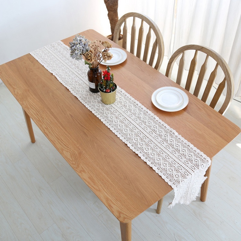 Khăn trải bài Runner bằng chất liệu cotton trang trí tua rua phong cách retro