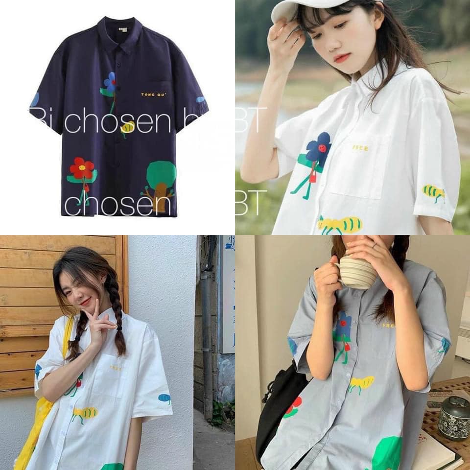 Áo sơ mi họa tiết hoa lá xinh xắn (kèm ảnh thật,video)