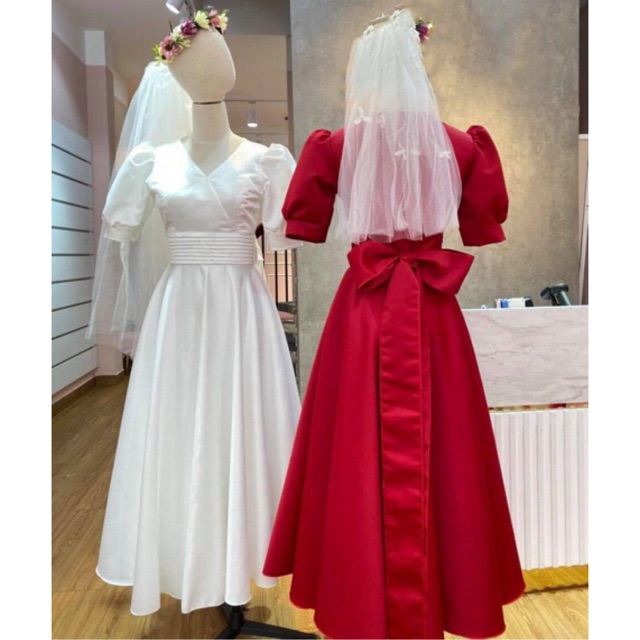 Đầm xoè cưới đi bàn nhẹ nhàng TRIPBLE T DRESS bo eo tay phồng nơ lưng - size S/M/L -MS103Y