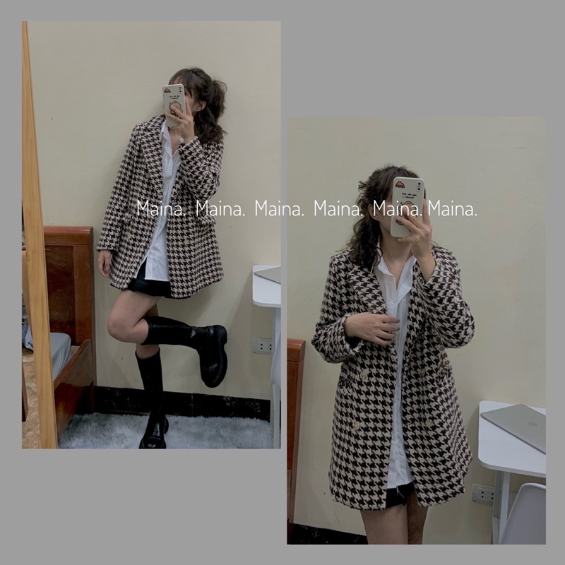 Áo khoác DẠ KẺ hoạ tiết ZICZAC (6 cúc) | BigBuy360 - bigbuy360.vn