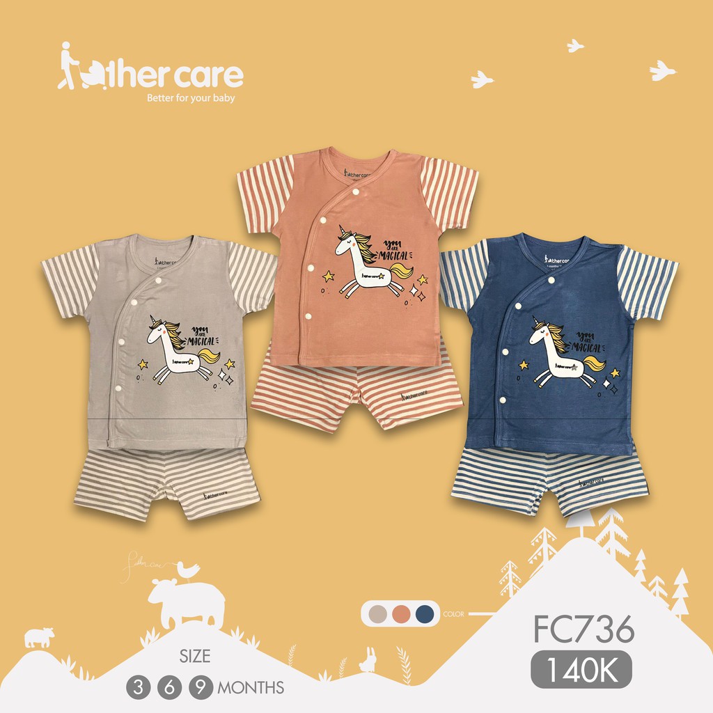 Bộ Quần Áo Cộc Tay FatherCare Cài lệch in hình Kỳ Lân FC736