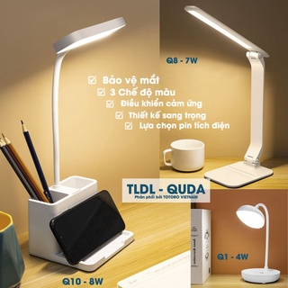 Đèn bàn học đọc sách cao cấp TLDL - QUDA tích điện bảo vệ mắt cảm ứng 3 chế độ ánh sáng biến thiên