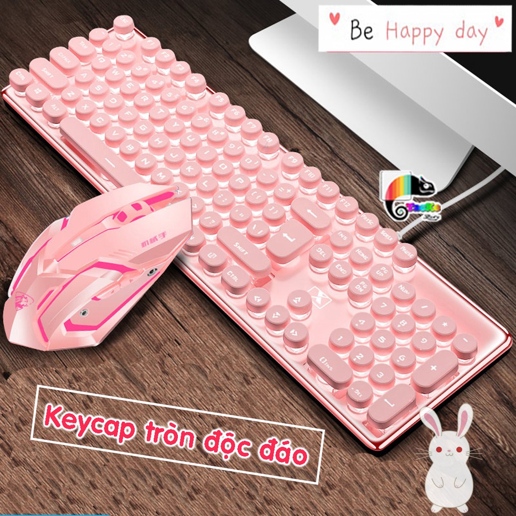 Bàn phím màu hồng, có Led cực xinh, Keycap tròn cá tính I Pink Gaming Keyboard Hello Kitty K620 Punk Keycap