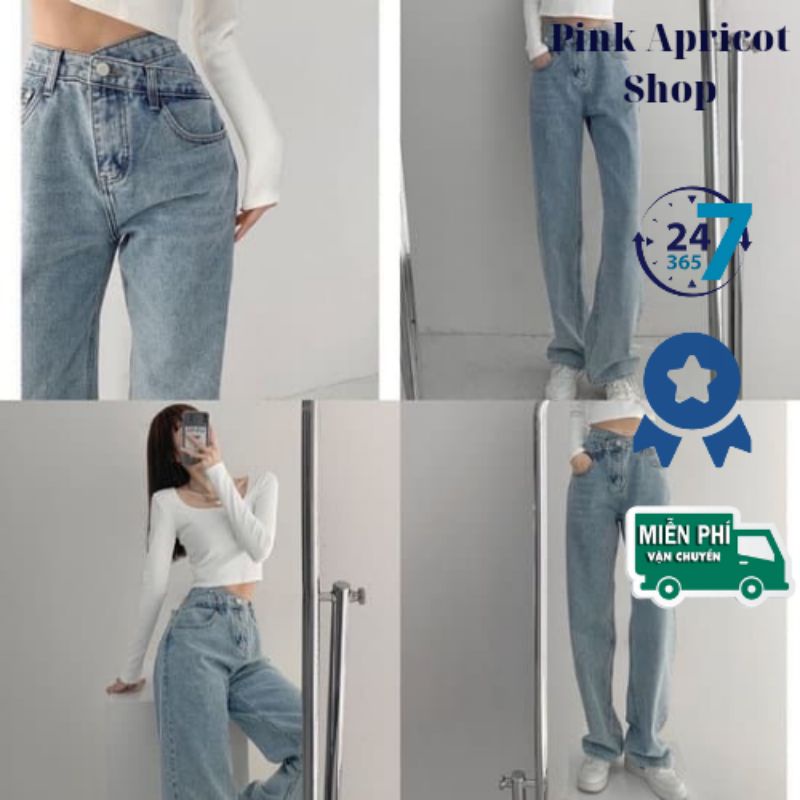 Quần bò jean nữ quần jean cạp lệch cạp cao hot 2021 Pink Apricot Shop | BigBuy360 - bigbuy360.vn