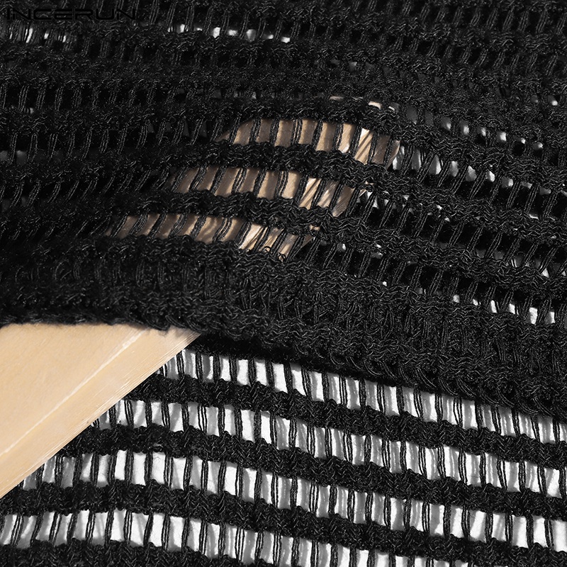 Áo thun lưới INCERUN tay dài thắt nơ bướm gợi cảm cho nam