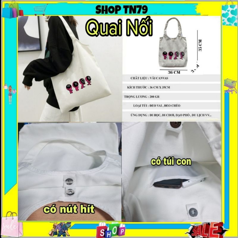 [Tặng sticker cài] Túi tote vải canvas đeo vai rẻ đẹp phong cách Hàn Quốc đi học , đi chơi kute M-1