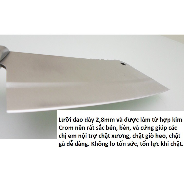 Dao chặt xương, chặt gà, chặt vịt, băm thịt làm bằng inox chống rỉ, bền bỉ và an toàn