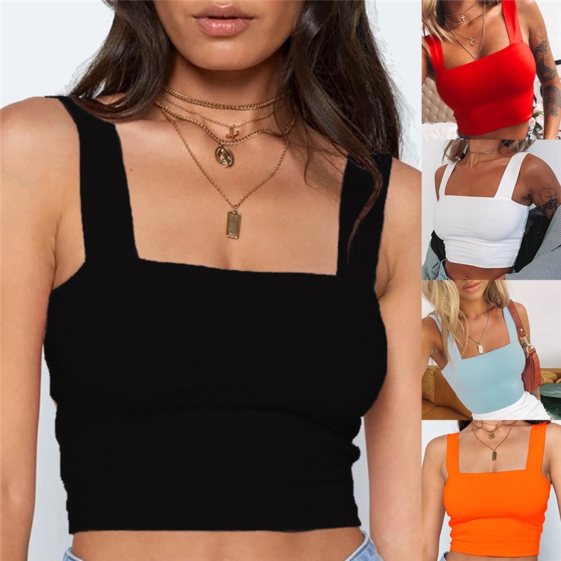 Áo Croptop Sát Nách Màu Sắc Đơn Giản Quyến Rũ Cho Nữ