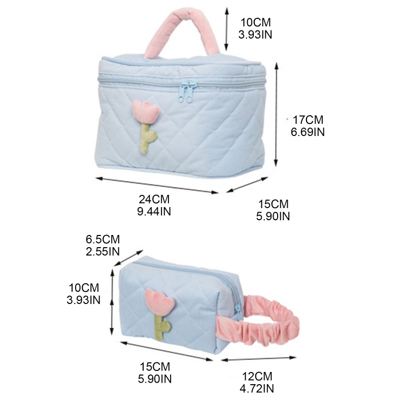Túi Đựng Mỹ Phẩm Khóa Kéo Họa Tiết Hoa Tulip Cỡ Lớn Tiện Dụng Mang Theo Du Lịch Cho Nữ