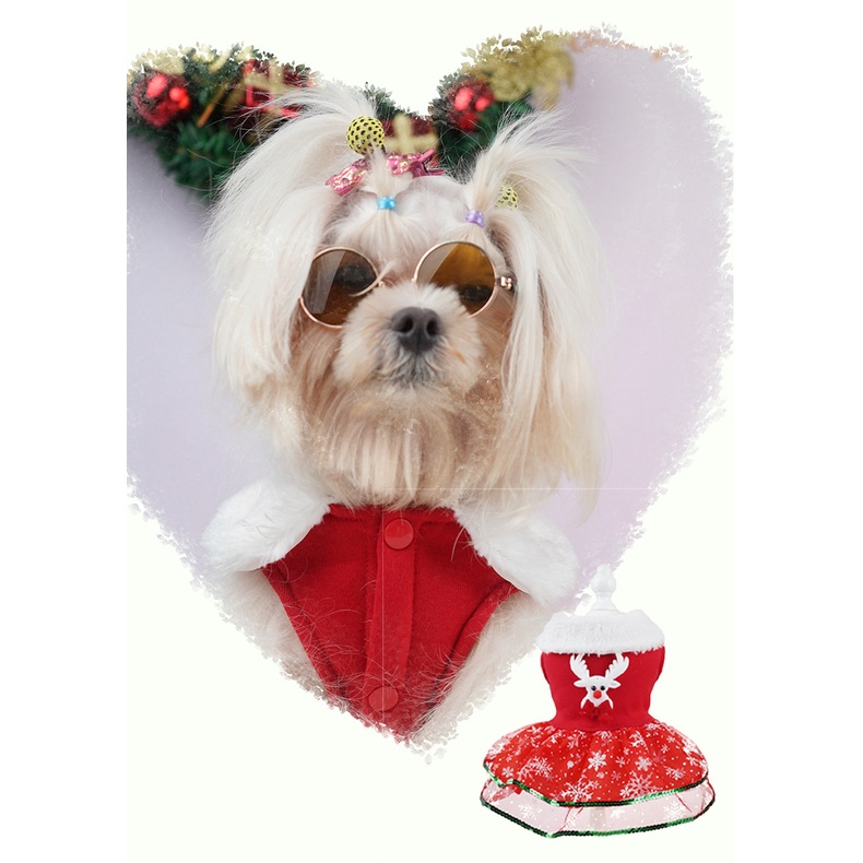 [27Pets] Trang Phục Cho Thú Cưng Hình Cây Thông Giáng Sinh Năm Mới Đính Kim Sa Màu Xanh Lá