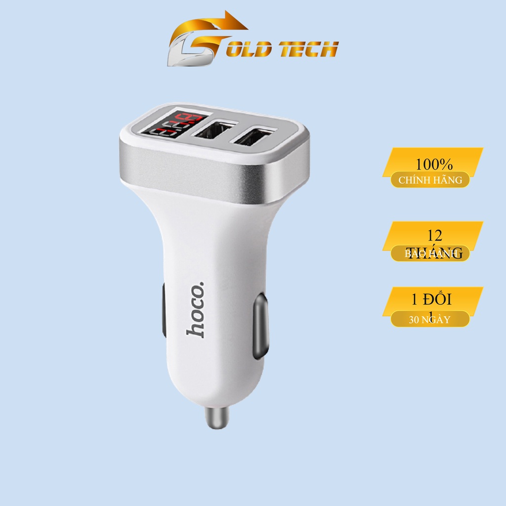 Tẩu Sạc Ôtô Hoco Z3 - 2 Cổng ra USB có đèn Led - Củ Sạc Điện Thoại Trên oto Chính Hãng