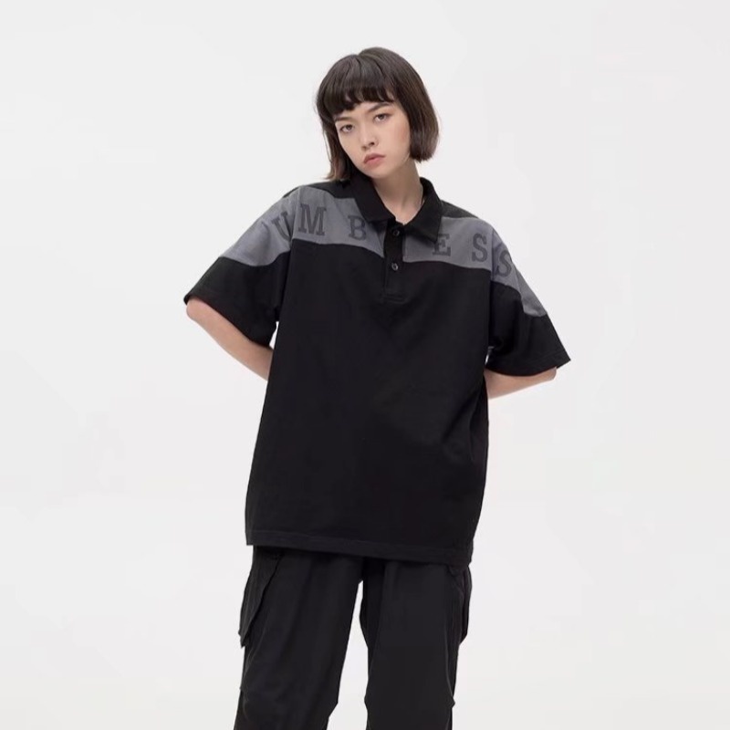Áo Thun Polo Tay Ngắn Dáng Rộng Màu Trơn In Chữ Phong Cách Hàn Quốc Thời Trang Cho Nam