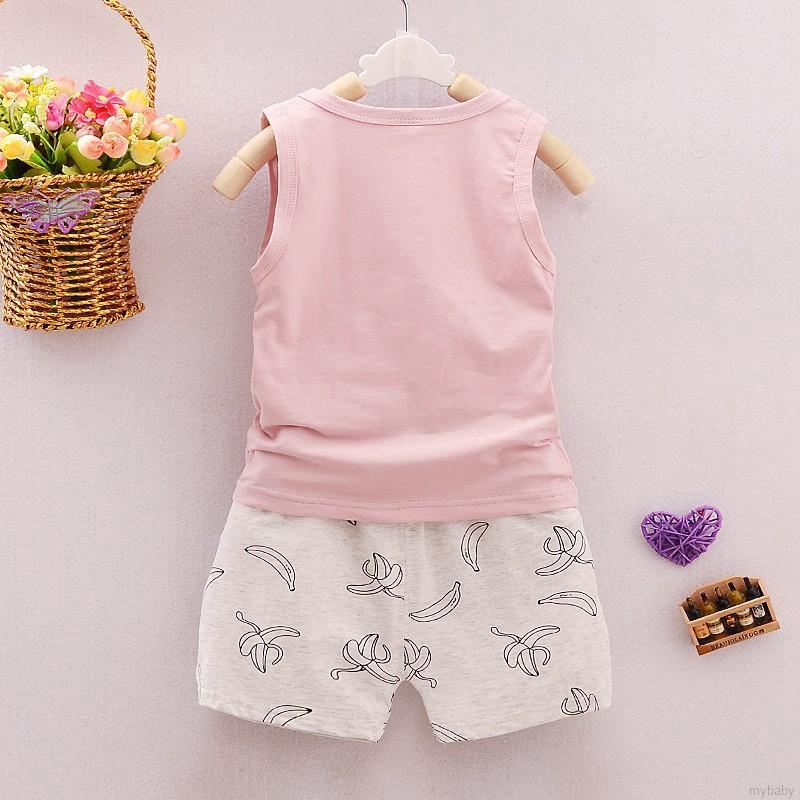 Bộ Đồ 2 Món Áo Ba Lỗ + Quần Short Vải Cotton In Hình Chuối Thời Trang Mùa Hè Cho Bé Trai