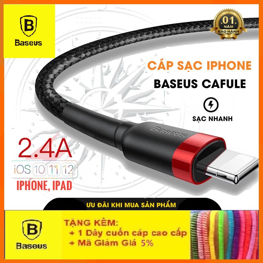 Dây Sạc IphoneCao CấpCáp Sạc Baseus Cafule Hỗ Trợ Truyền Dữ Liệu Cáp Sạc Nhanh 2.4A Cho Các Dòng Iphone/ Ipad