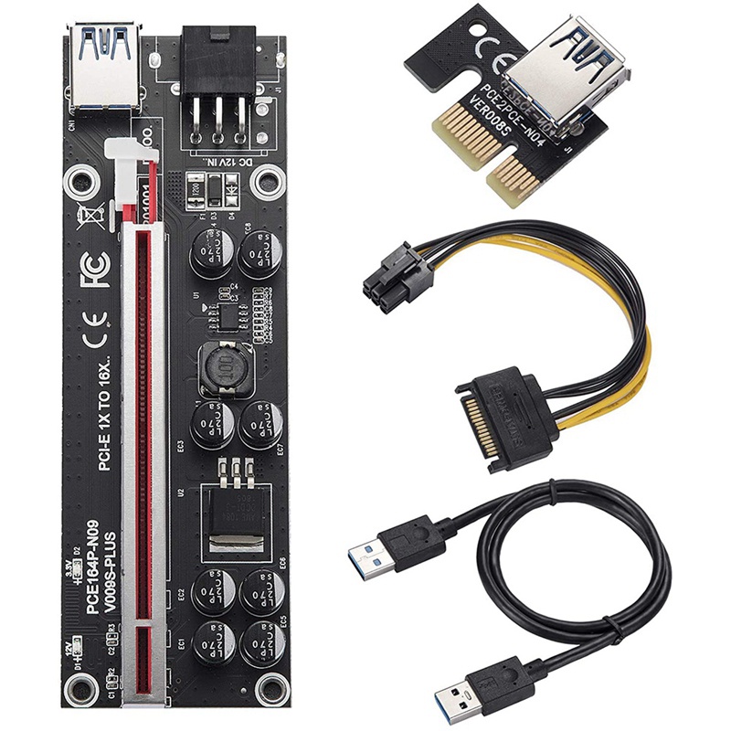 Set 6 Card Pci-E Ver009S Plus Chuyển Đổi Pci Express 1x Sang 16x Với Cáp Usb 3.0 Sata Sang 6pin Cho Mining | BigBuy360 - bigbuy360.vn