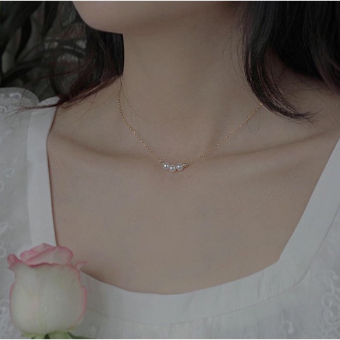 Vòng cổ mạ vàng chuỗi 3 hạt ngọc phong cách thời trang quý phái shop Phụ Kiện Tiên Tiên