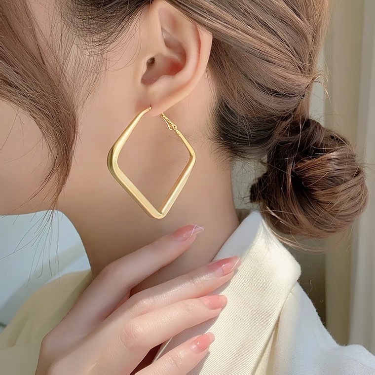 Khuyên tai mạ bạc 925 hình vuông phong cách retro thời trang cá tính cho nữ