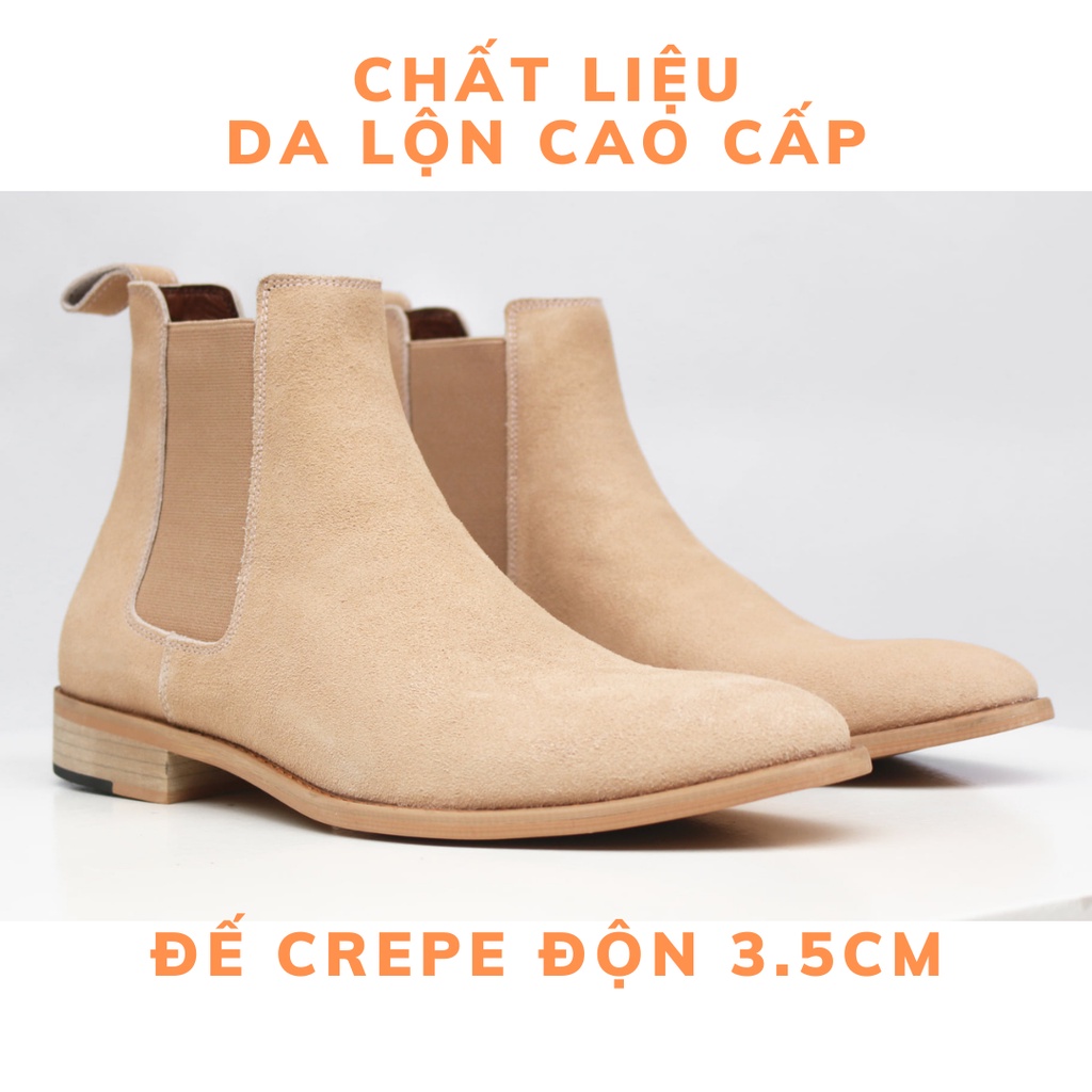 Giày Chelsea boots cao cổ thời trang nam chất liệu da lộn màu tan đế độn 3.5cm | BigBuy360 - bigbuy360.vn