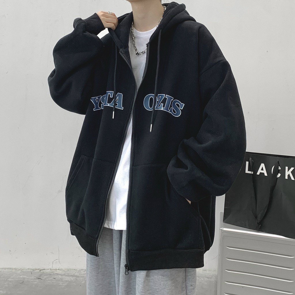 Áo Khoác Hoodie YSTA Vải Nỉ Kiêu Zip Kéo Phối Chữ  Kèm Nón Rộng Phong Cách Ulzzang Hàn Quốc Hot Trend Mới