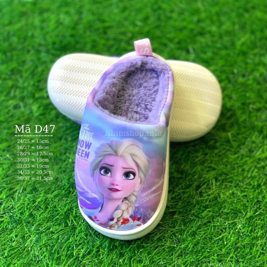 Dép bông hình Elsa đi trong nhà cho bé gái 2 - 10 tuổi lót lông ấm áp tím hồng dễ thương cho bé gái D47