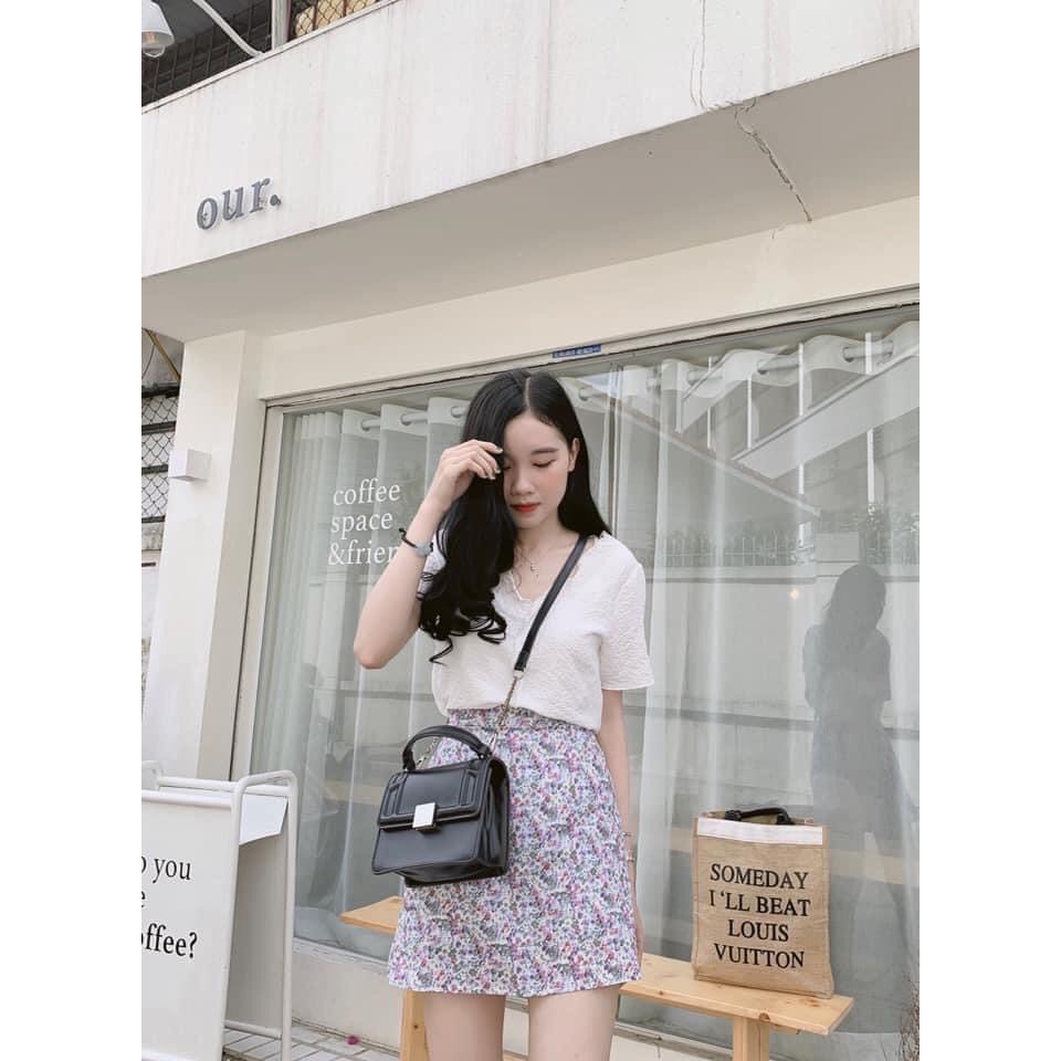 Sét Áo Nhăn Viền Mix Chân Váy Ngắn Hoa ❤️FREESHIP❤️ Set Đồ Bộ Chất Mềm Mịn - TT90075 | BigBuy360 - bigbuy360.vn