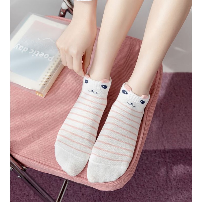 Set 10 Đôi Tất Vớ Nữ Ngắn Cổ Mèo Hồng Cute