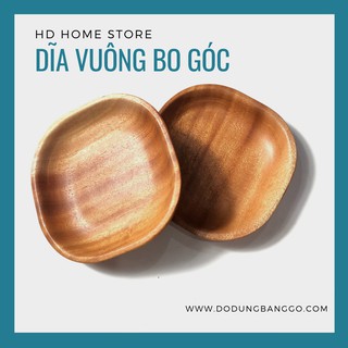[Dụng cụ nhà bếp hiện đại] - Dĩa gỗ xà cừ vuông bo góc 13.5cm