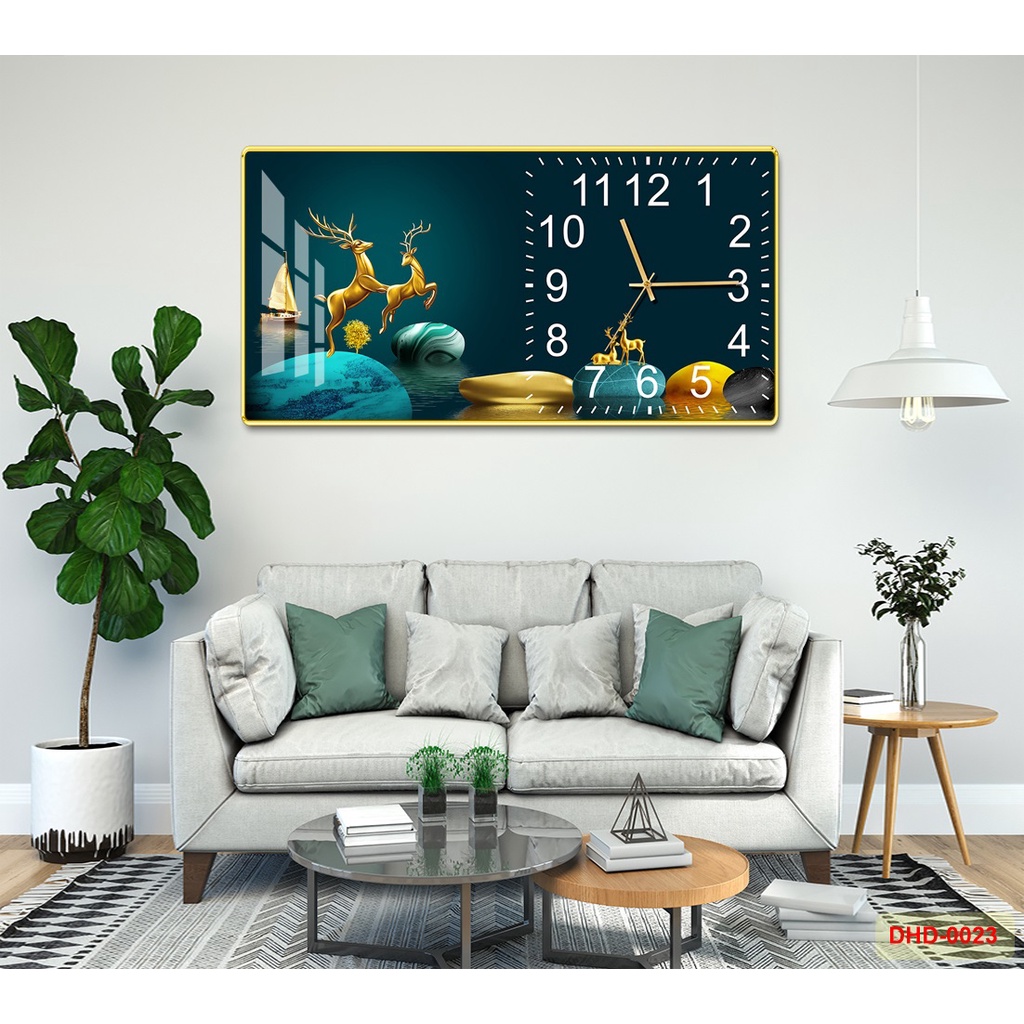 Tranh Đồng Hồ Ngang Máy Kim Trôi Không Tiếng Ồn Chịu Nhiệt Mặt Gương Sáng Bóng Tặng Kèm PIn MS DHD0023