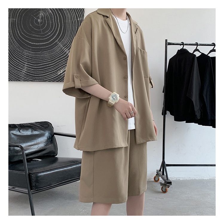 Set áo sơ mi ngắn tay + quần short thời trang mùa hè cho nam