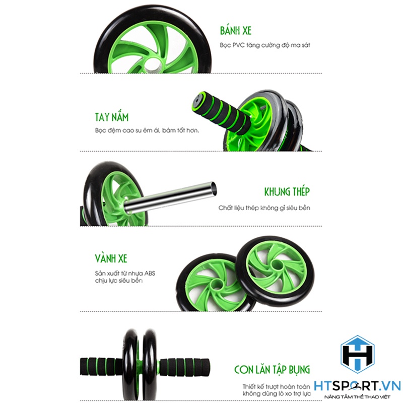 Con Lăn Tập Bụng 2 Bánh, Dụng Cụ Tập Cơ Bụng Đa Năng Lăn AB 2 Bánh Gym Thể Thao Tại Nhà CL01
