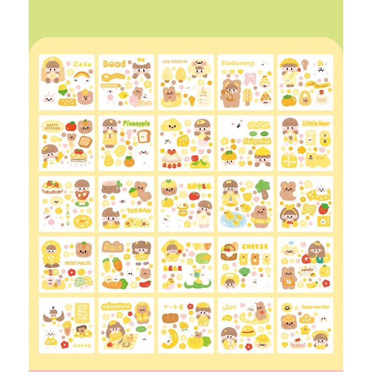 Set 100 sticker/nhãn dán dễ thương chủ đề HAPPY LEARNING/ĐI HỌC DUI DẺ chất PET PVC họa tiết nổi bật dễ thương