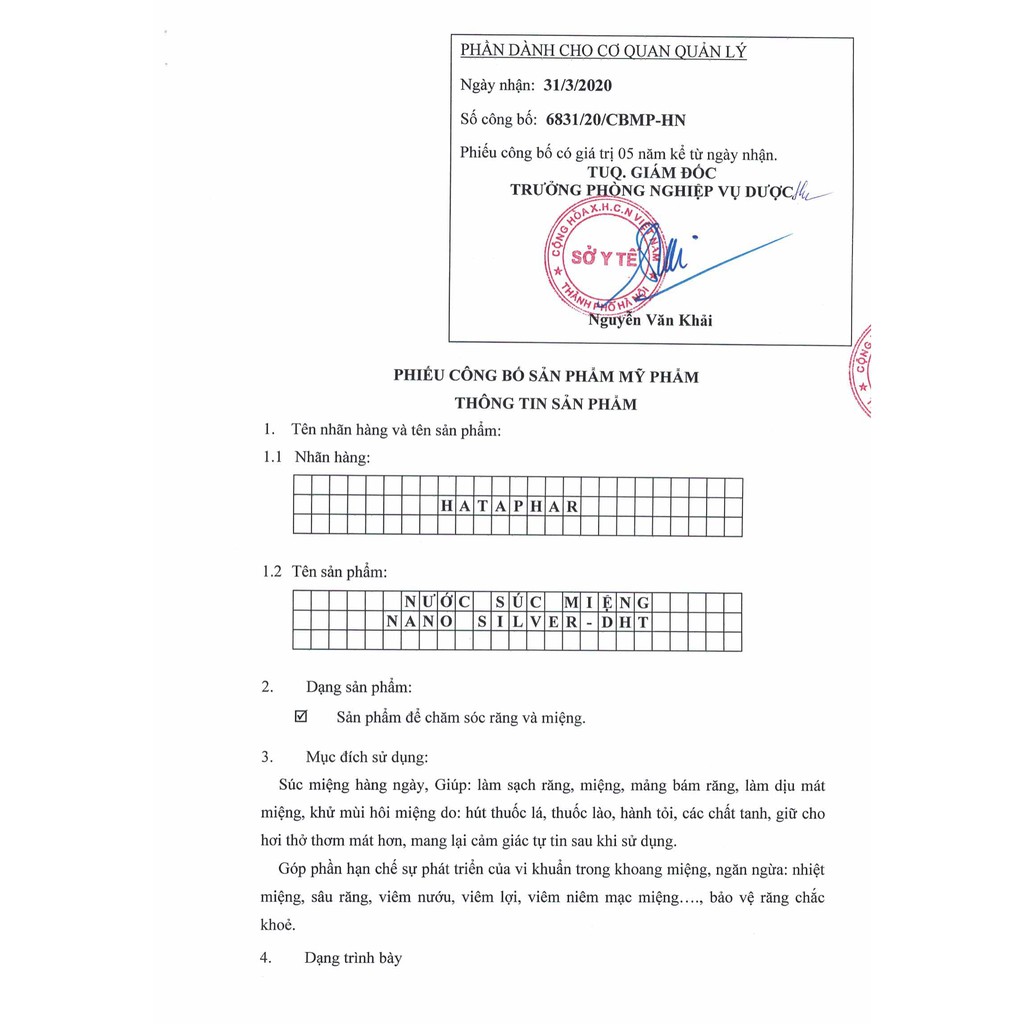 Nước Súc Miệng Nano Bạc Nanosilver DHT HATAPHAR giúp sạch răng, mảng bám, làm dịu mát và khử mùi hôi 350ml