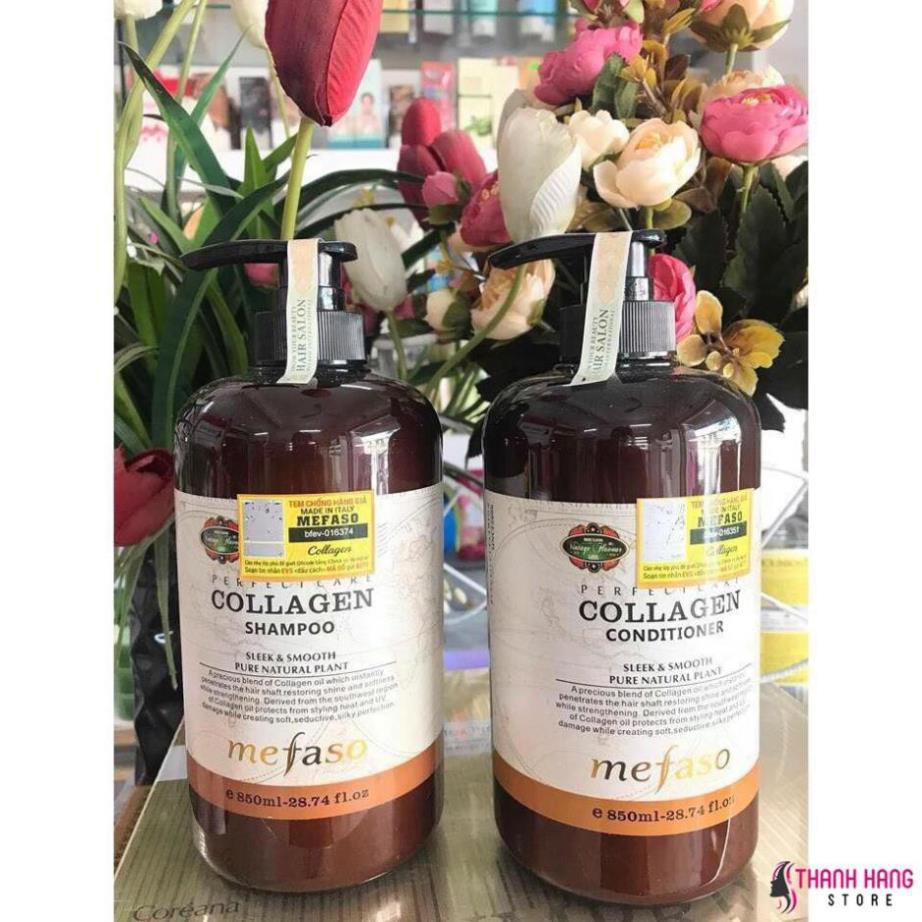 Dầu gội đầu cặp collagen kèm dầu xả Mefaso Collagen kích thích mọc tóc phục hồi tóc lọ 850ml hương thơm nhẹ nhàng