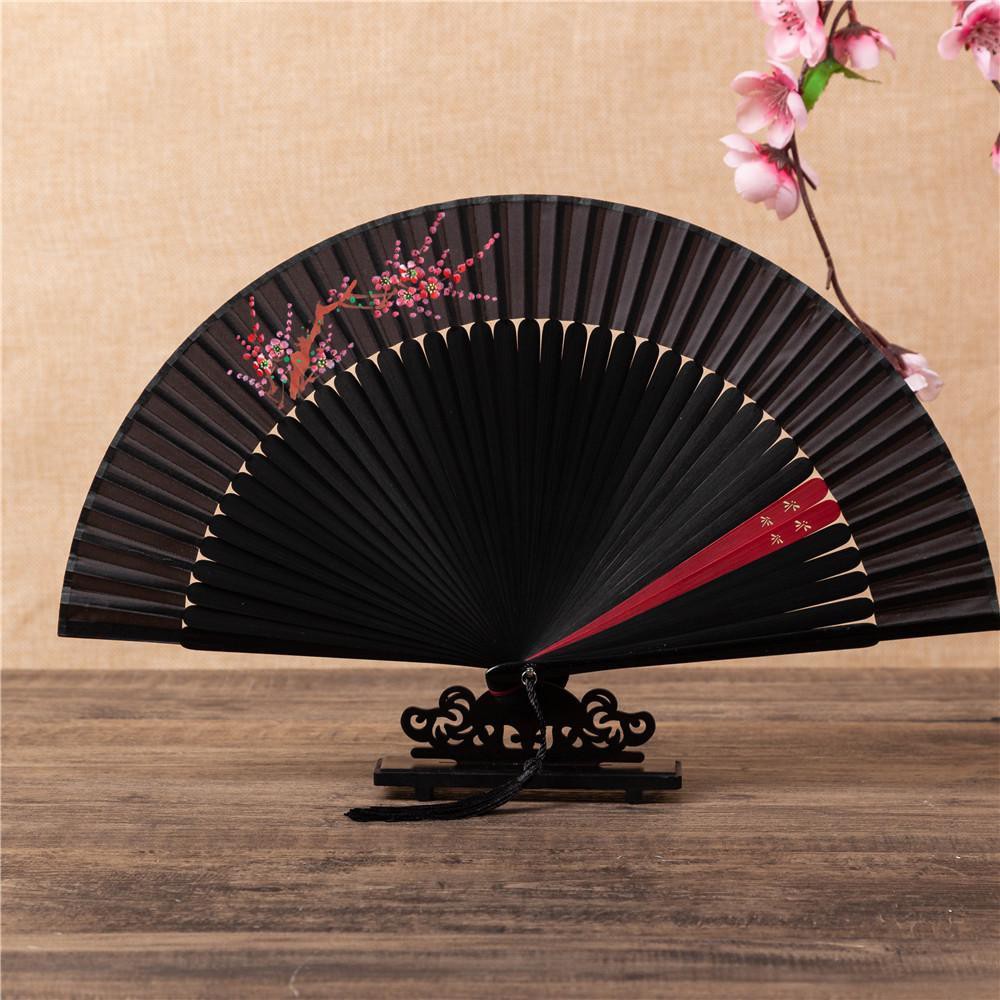 Quạt trúc cổ nan mở lưỡng lục trúc cổ trang dây tuyến xếp cầm tay phong cách Trung Quốc