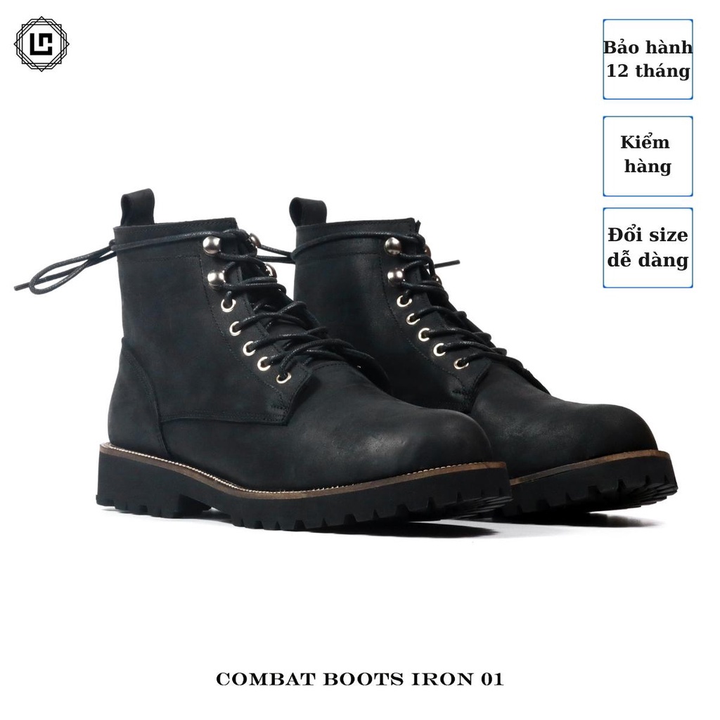 Giày da nam Combat Boots Iron 01 (Iron01), da bò sáp đen, đế cao su đúc CNM, Lucas Shoes bảo hành 1 năm 📱