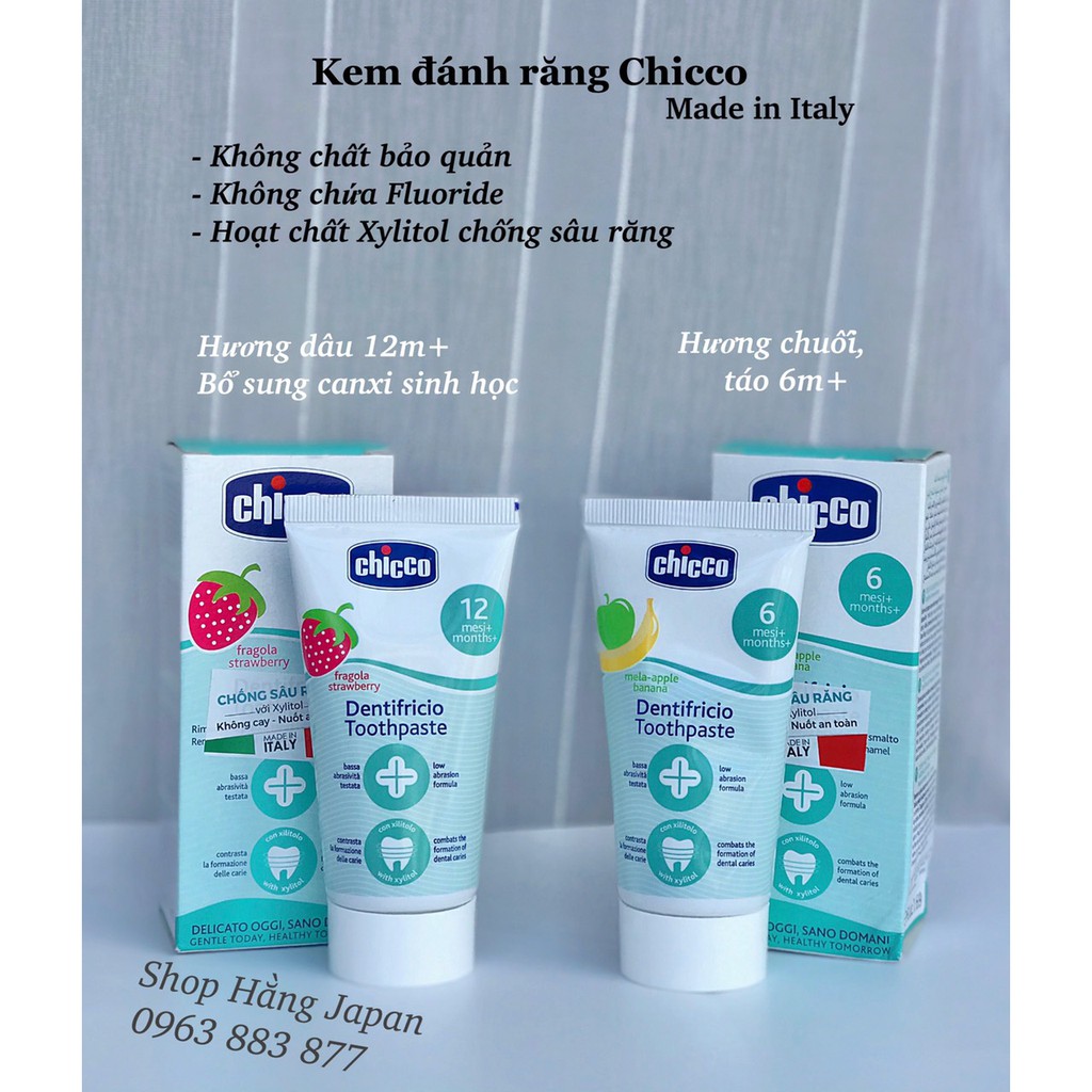 Kem đánh răng Chicco Ý 50ml cho bé từ 6,12 tháng trở lên hàng chính hãng