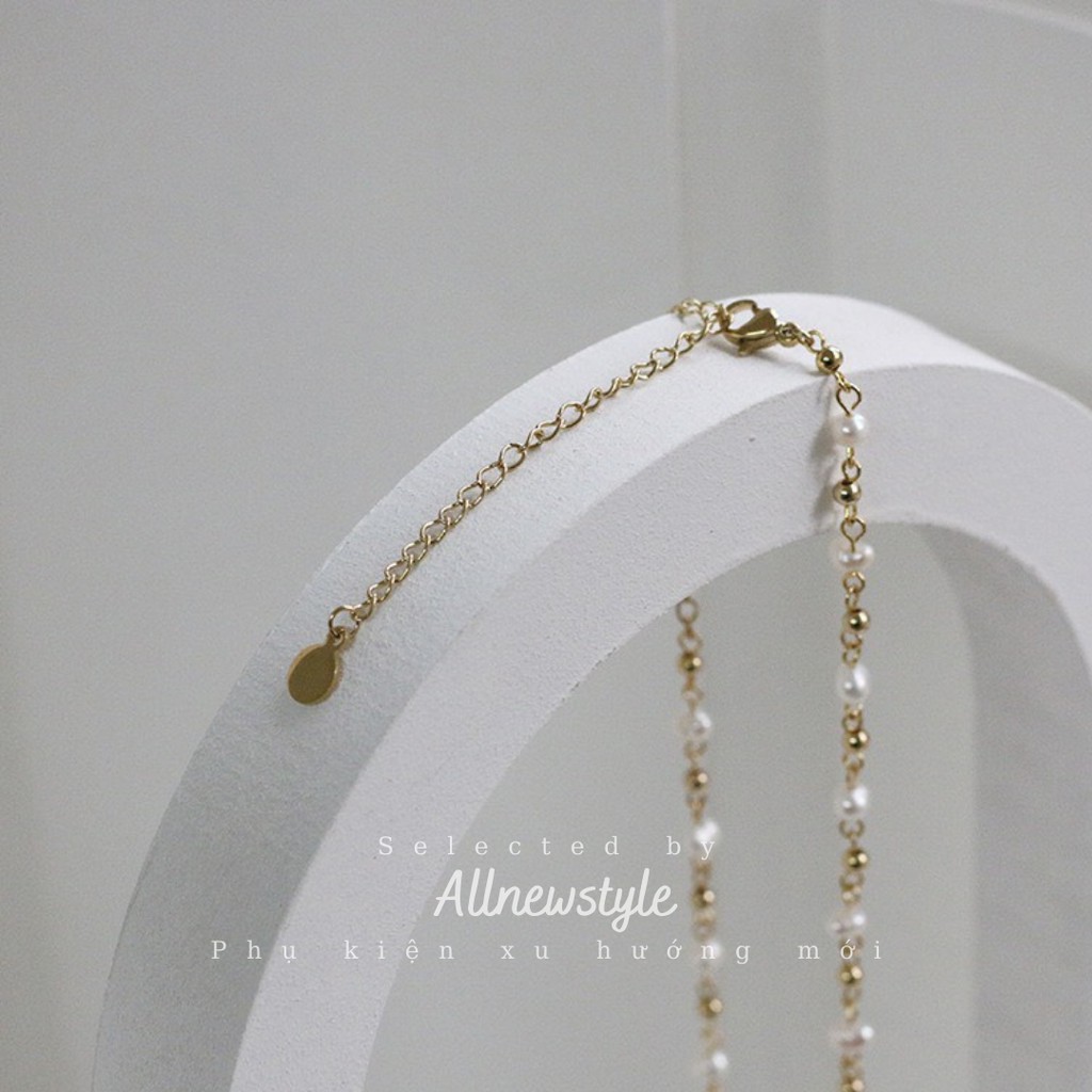Vòng tay &amp; vòng cổ thép chuỗi hạt ngọc trai nuôi nhân tạo Allnewstyle