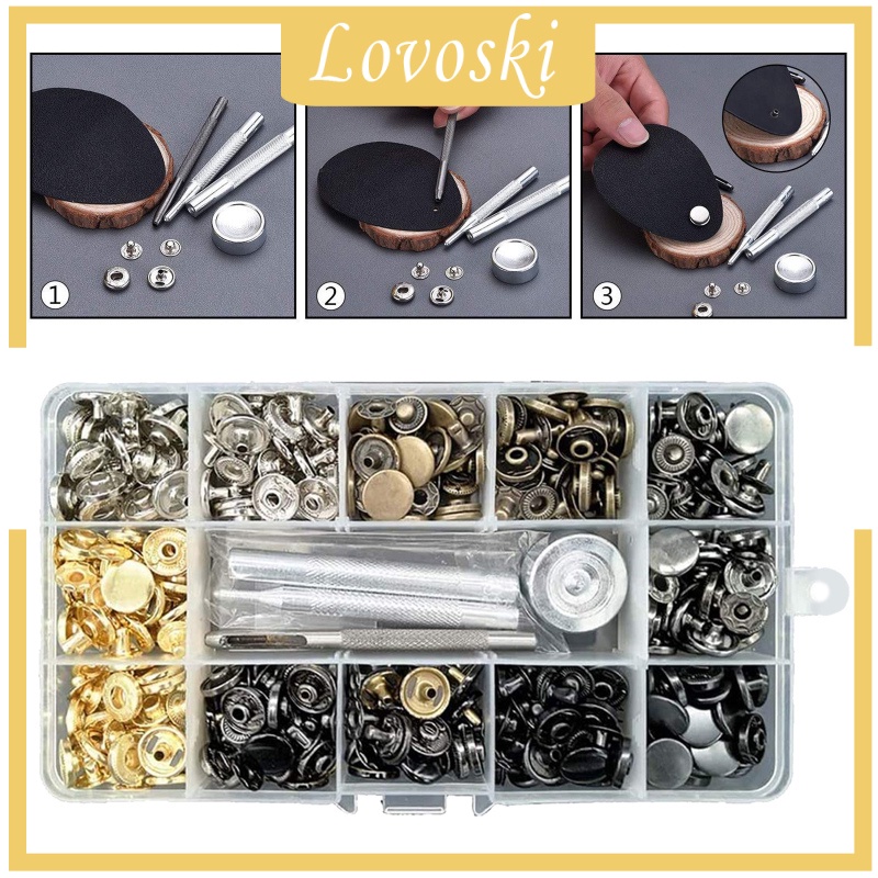 1 Bộ Snap Fastener Press Studs Snap Fasteners Nút Snaps Quần áo với 4 Dụng cụ lắp đặt cho túi xách, quần jean, quần áo, vải, da thủ công