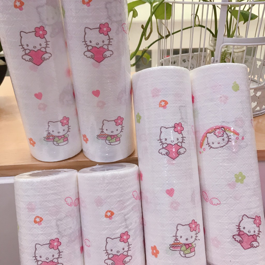 Giấy lau đa năng hello kitty dùng cho nhà bếp có thể giặt được - siêu tiện dụng và hữu ích - Cọc gỗ đi kèm