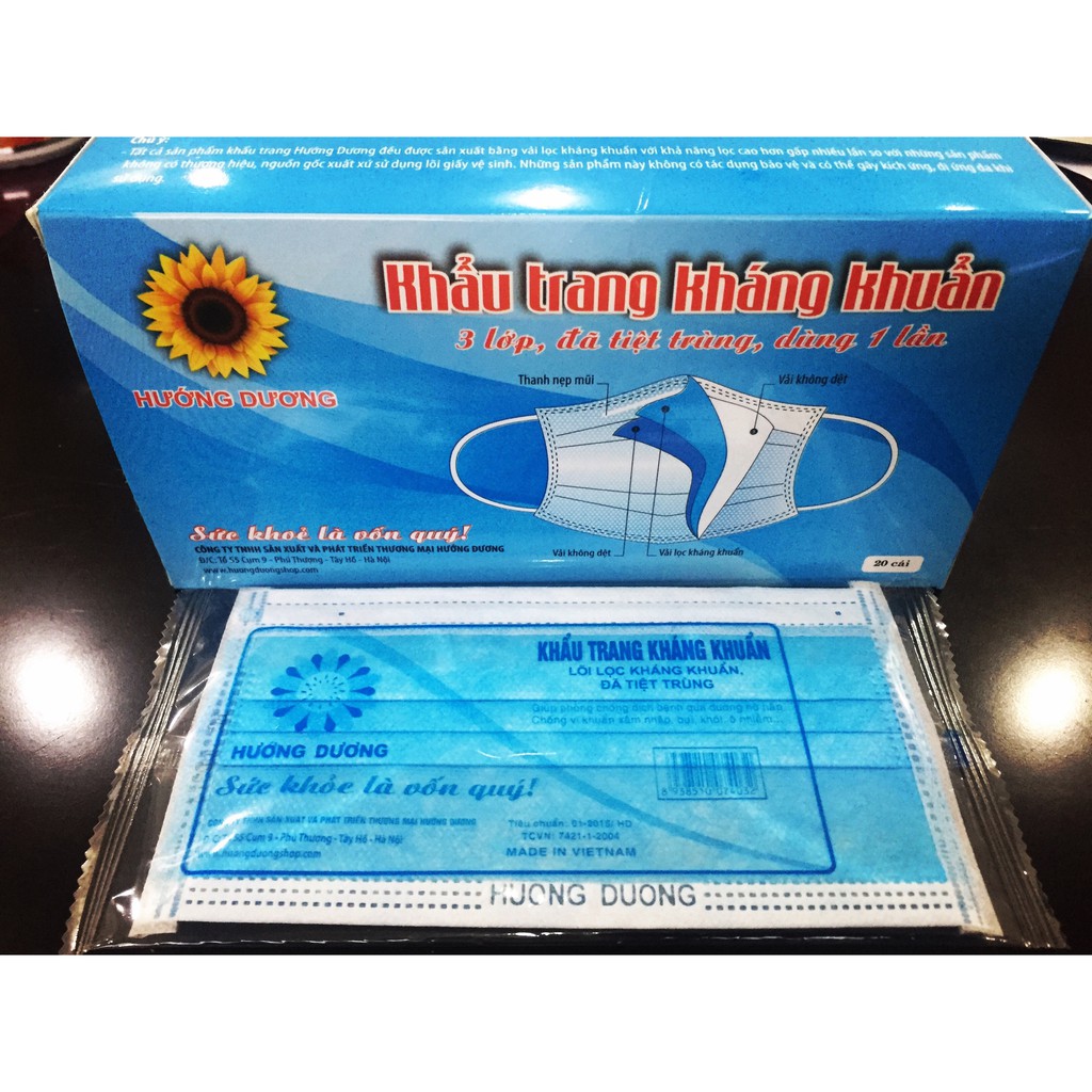 Khẩu trang kháng khuẩn tiệt trùng 😷Freeship😷 Hướng Dương Xanh/Trắng/Xám Loại Cao Cấp (20C) | BigBuy360 - bigbuy360.vn