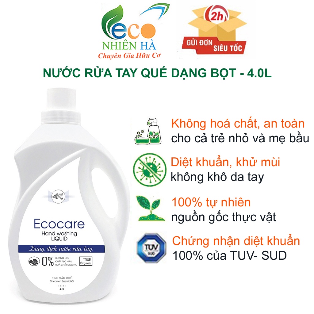 Nước rửa tay ECOCARE 4L tinh dầu quế, nước rửa tay diệt khuẩn dạng bọt, không khô da tay