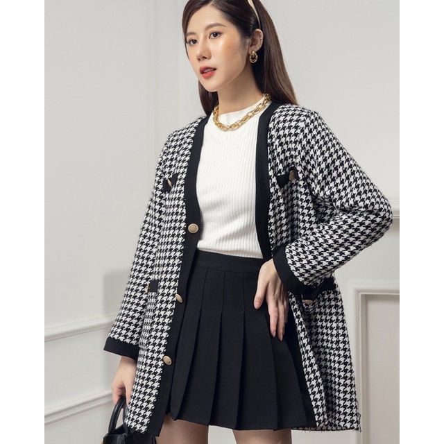 Áo Dạ Tweed Cardigan Hoạ Tiết Zizac Viền Đen Dáng Dài | BigBuy360 - bigbuy360.vn