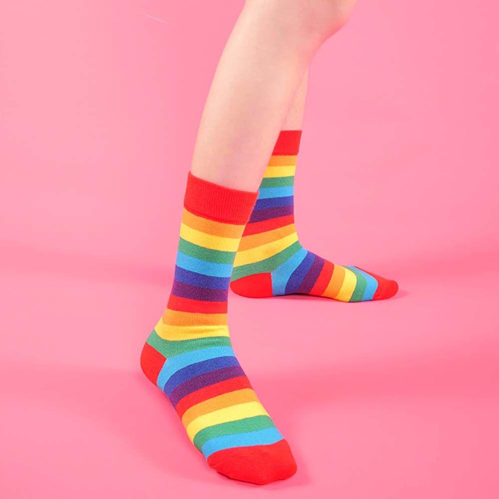 Vớ Cotton Màu Cầu Vồng Phong Cách Retro Thời Trang Cho Nữ