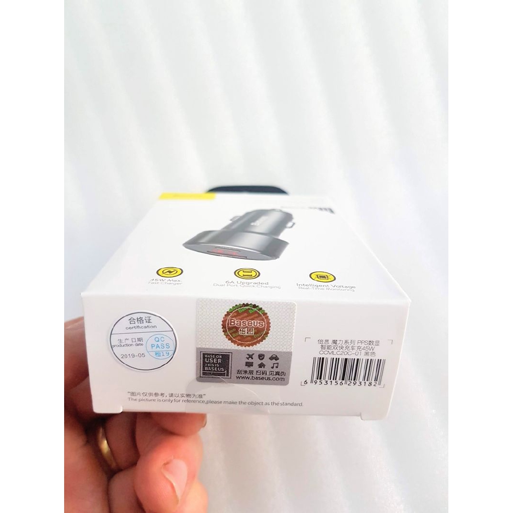 Tẩu Sạc Nhanh 45W cho điện thoại Macbook 2 Cổng Usb - Type C Đồng Hồ Led Đo Dòng an toàn cho thiết bị Baseus