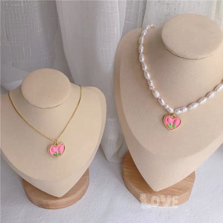 Vòng cổ Ngọc Trai Mặt Hình Hoa Tulip / Trái Tim Thời Trang Cho Nữ
