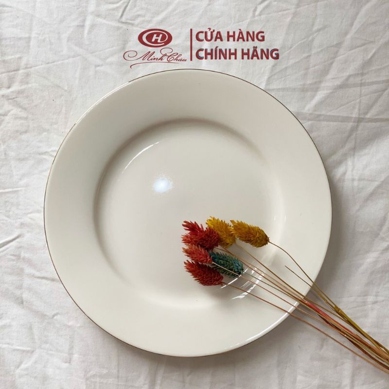 Bộ bát đĩa trắng viền vàng 12k Mình Châu,loại cao cấp,men sáng bóng,viền vàng cực sang trọng,hàng có sẵn,giao hàng an àn