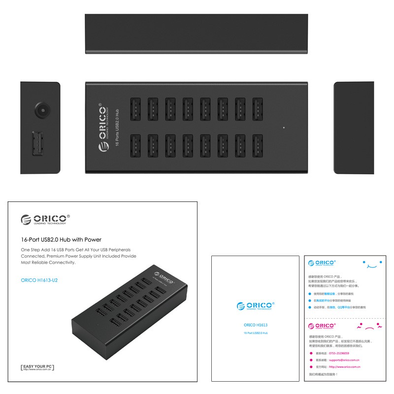 Bộ chia USB HUB Orico H1613-U2 16 cổng USB 2.0 - Hàng Chính Hãng