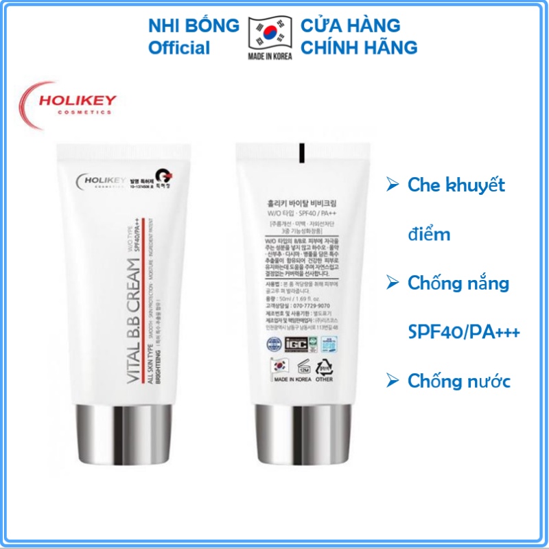 Kem nền trang điểm - Kem trang điểm chống nắng Holikey Vital BB Cream Hàn Quốc SPF /40 PA 50ml