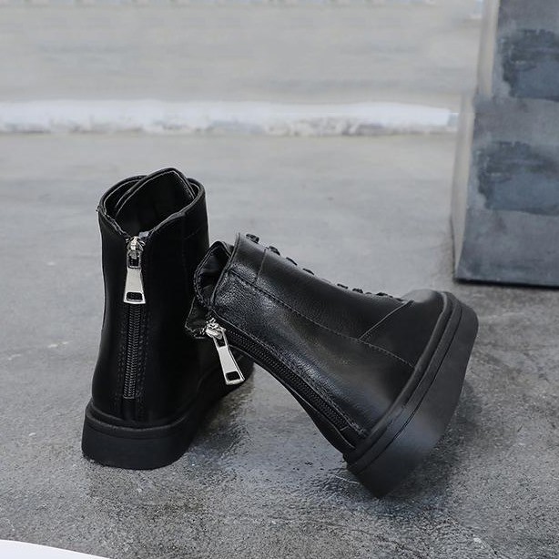 Boot cao cổ ulzzang  Meimei T8.13 Giày cao cổ nữ dạng bốt đế bằng chất liệu da PU có khóa kéo sau boots | BigBuy360 - bigbuy360.vn